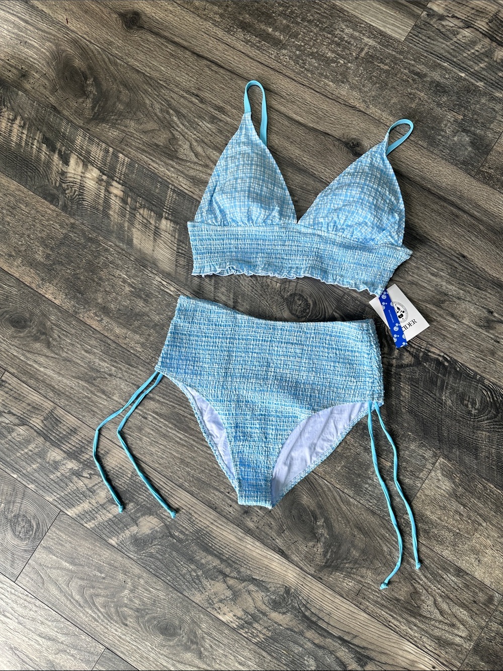 CIDER blue and white two piece swimsuit. New with tags.